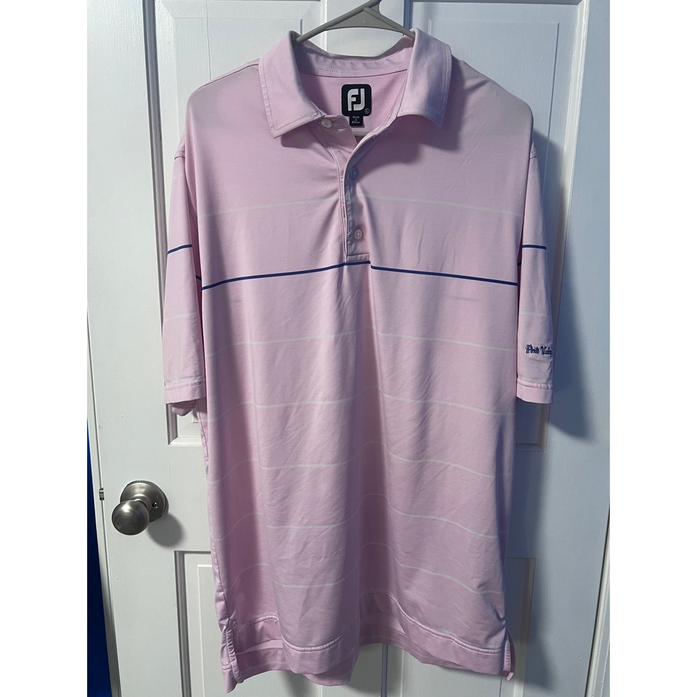 FootJoy Mens Pink Striped Performance Golf Polo Shirt Size L - Picture 2 of 7